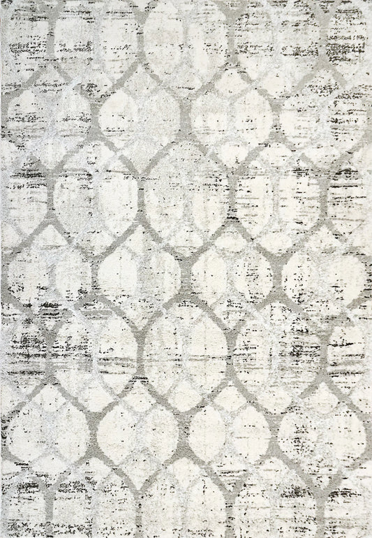 A rectangular rug with a modern geometric pattern in grey ivory color.-My Rug World