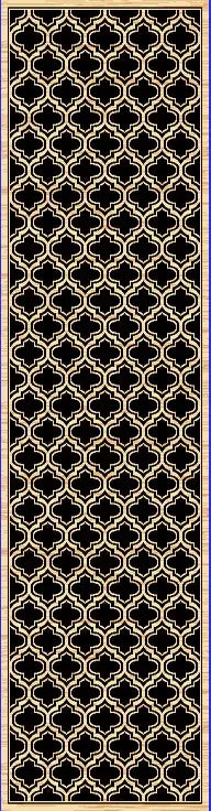 A traditional wool runner with a geometric pattern in beige and black colors.