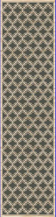 A traditional wool runner with a geometric pattern in beige and black colors.