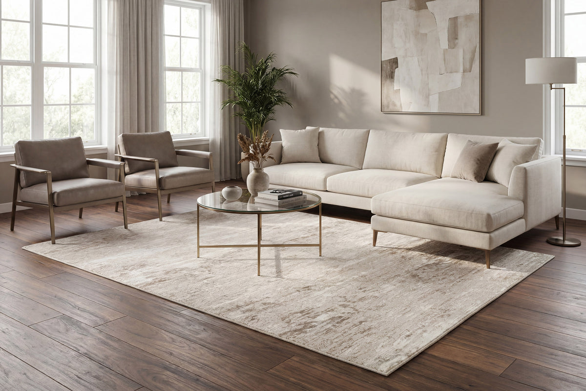 Atlas 2571 Cream/Grey rug – room scene