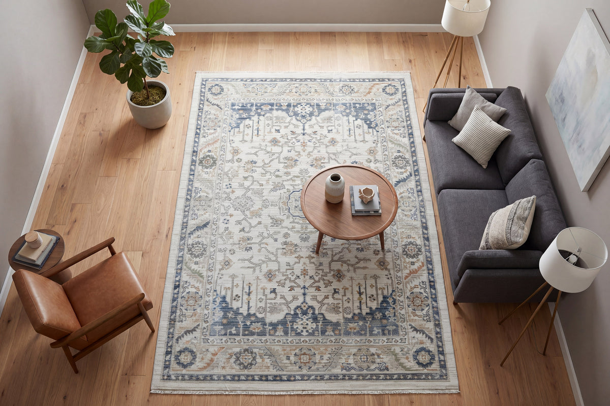 Authentic 18782 Ivory/Navy rug – room scene