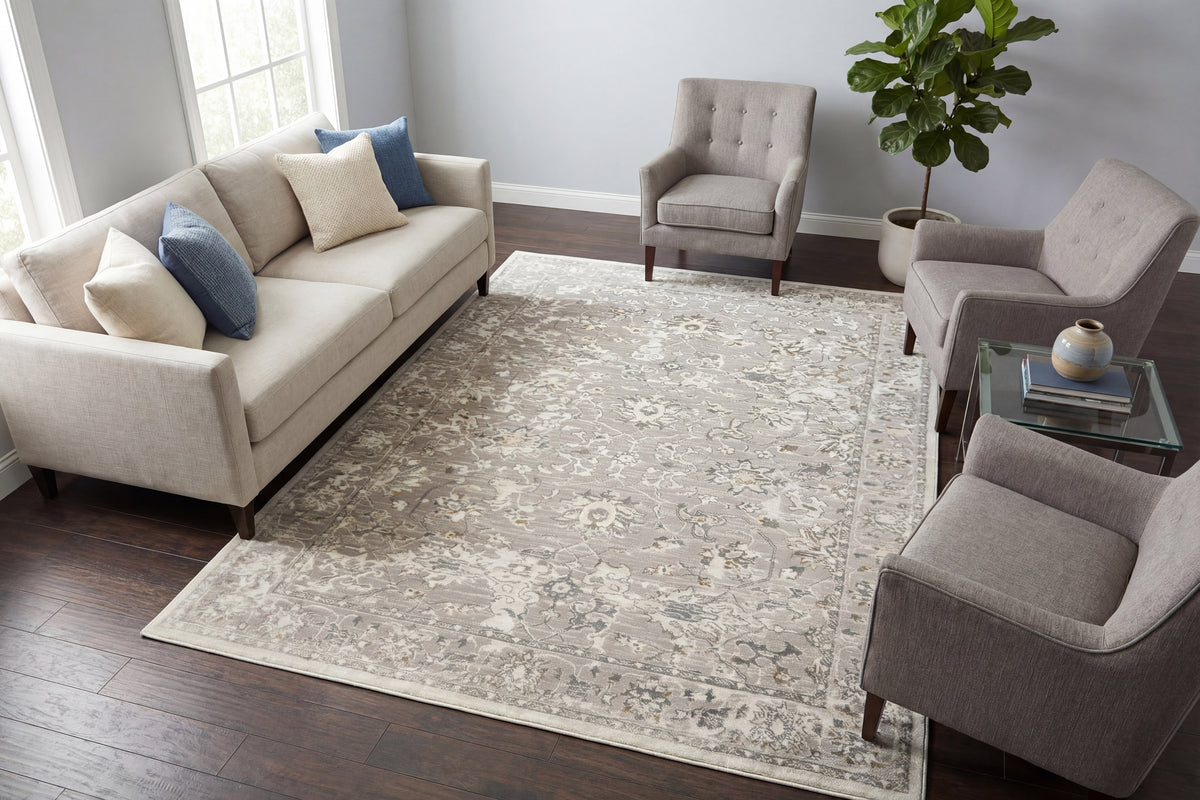 Azure 12580 Cream/Grey/Blue rug – room scene