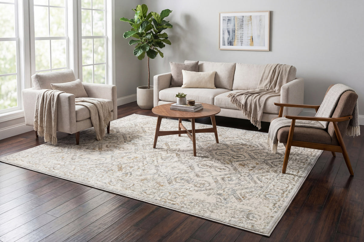 Azure 12582 Ivory/Beige/Grey rug – room scene