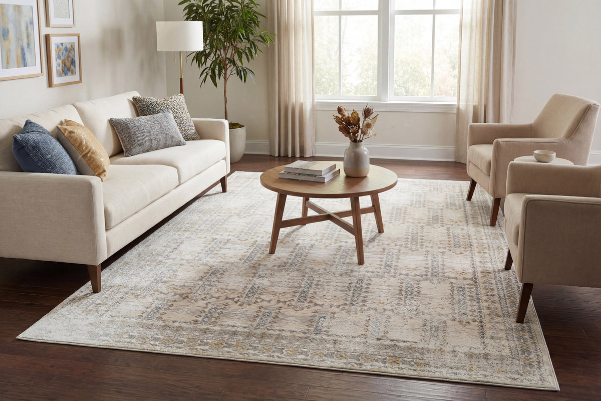 Azure 12583 Ivory/Beige/Grey rug – room scene