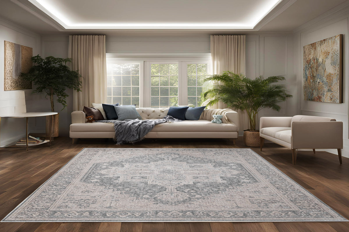 Lara 14628 Ivory/Grey rug – room scene