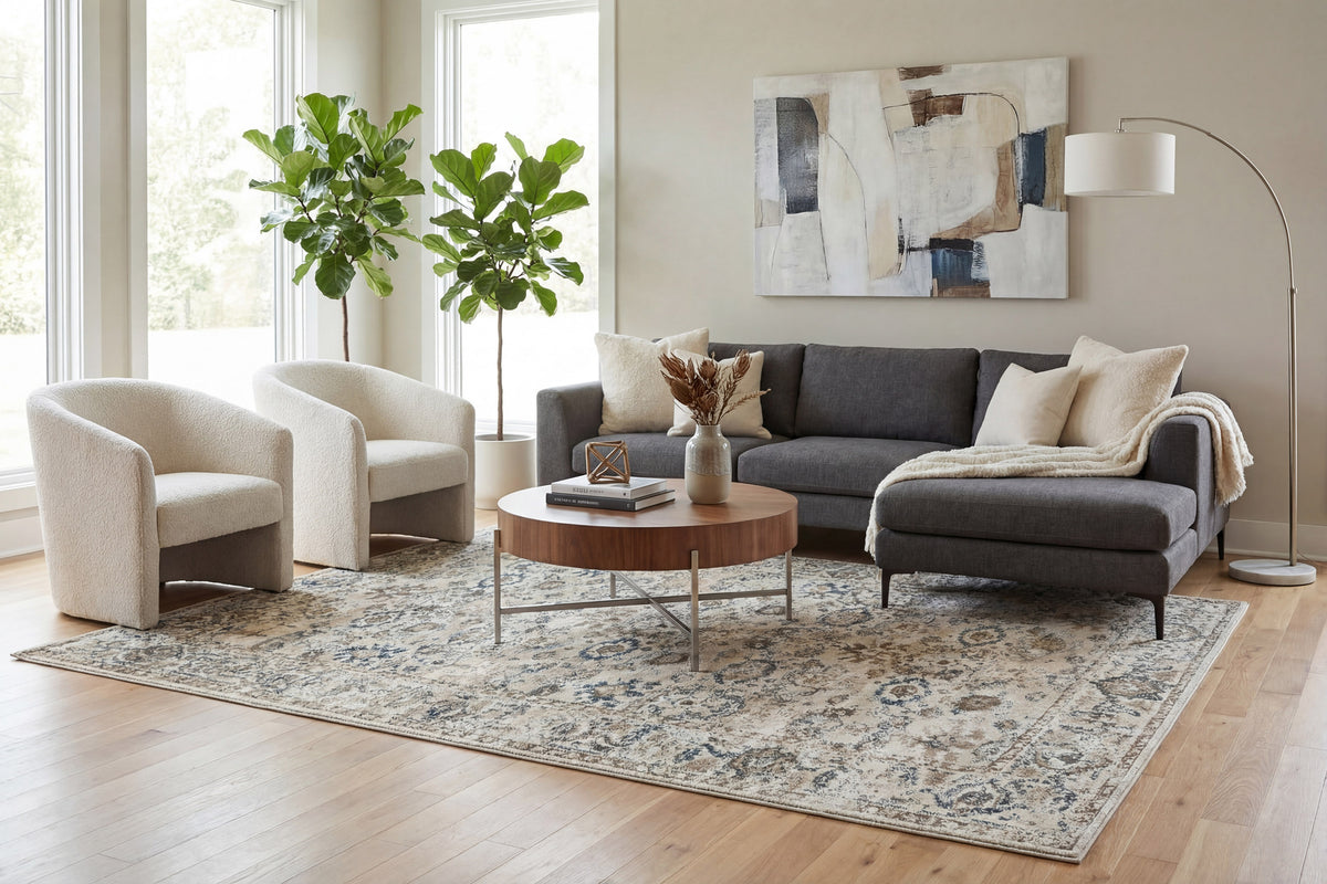Venedik 17770 Cream/Blue rug – room scene